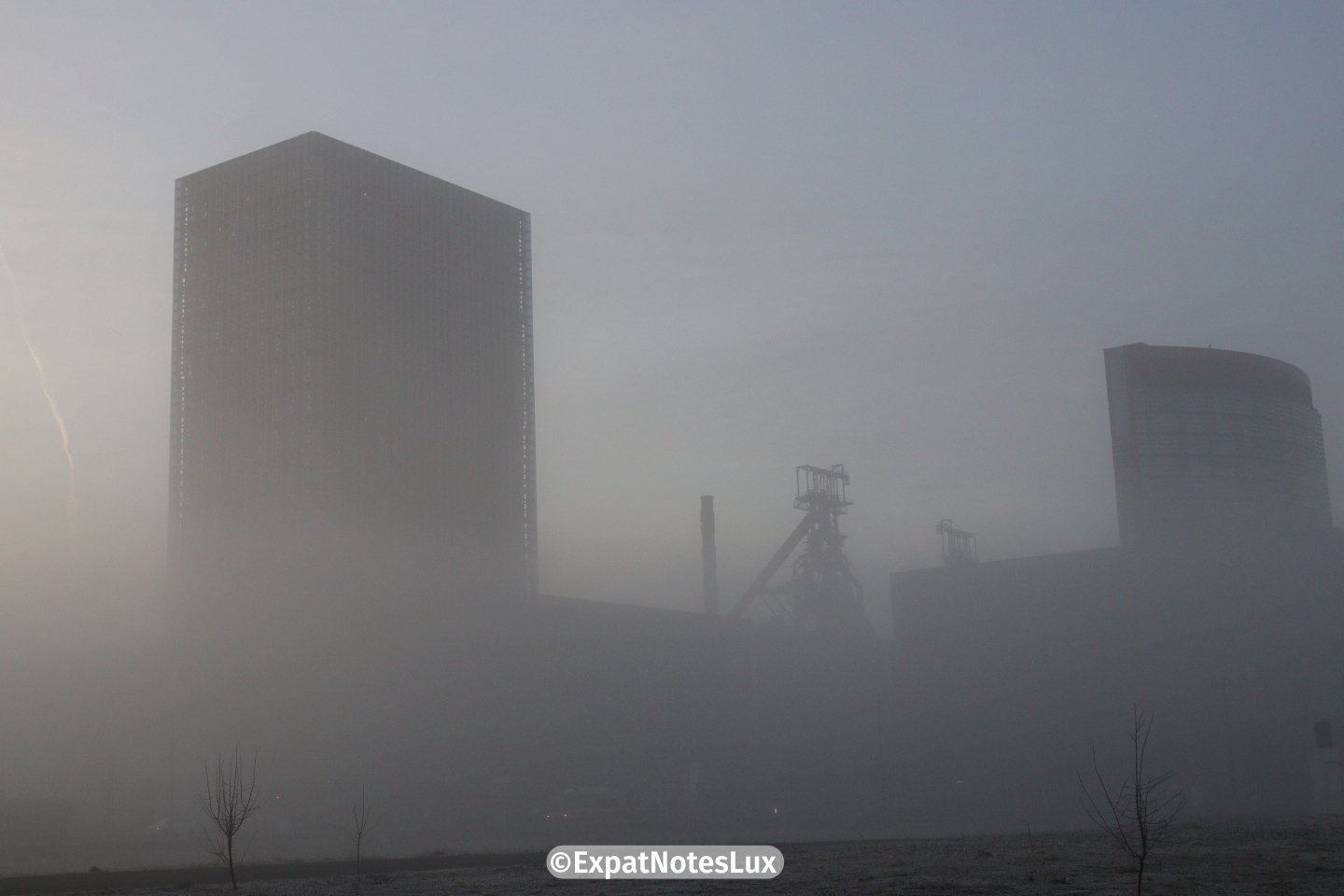 Luxembourg University silhouette on a foggy morning