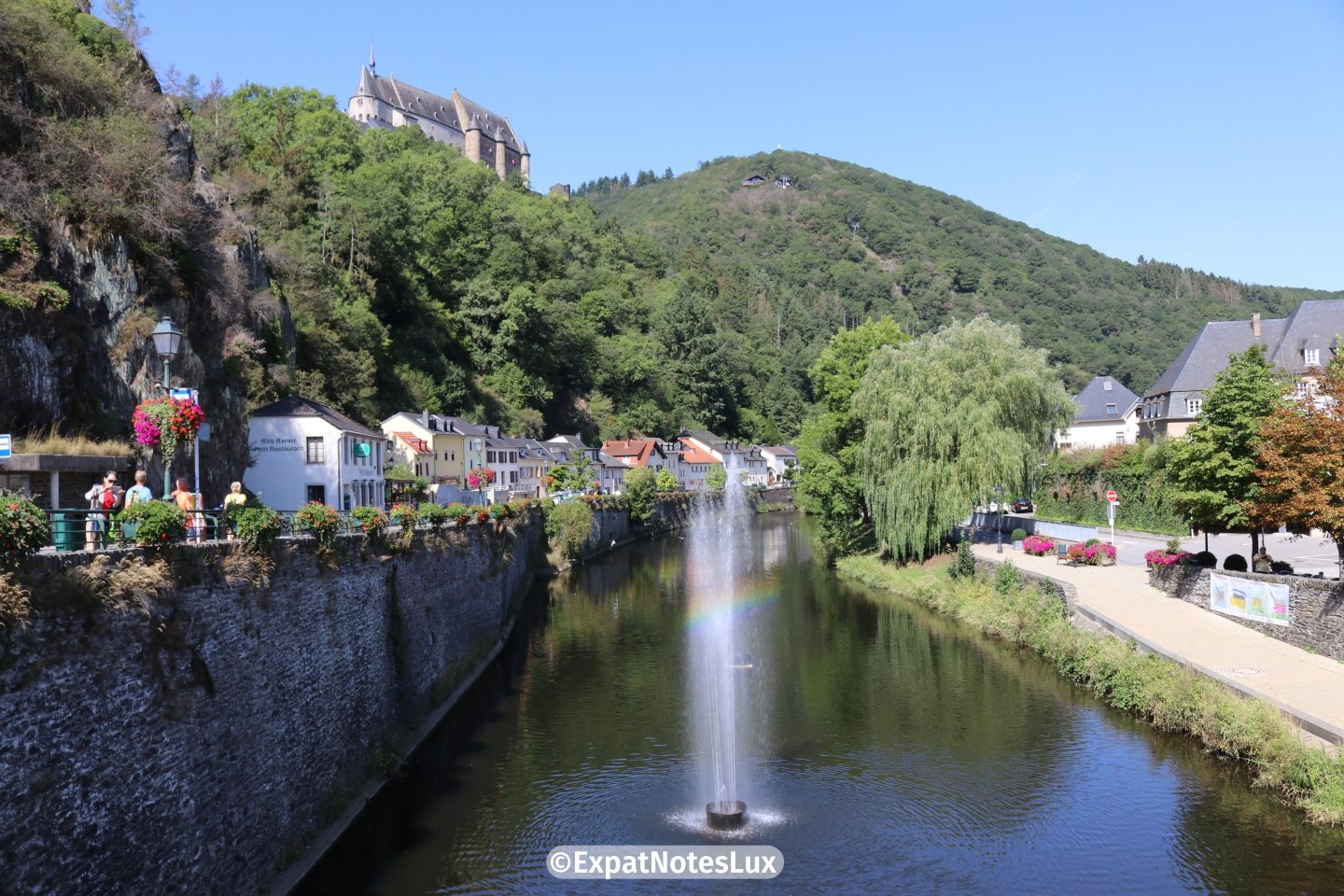 A view of Vianden Castle from the bridge on river Our